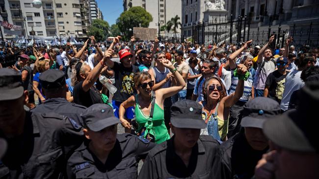 Unionists and workers protest in Buenos Aires in a national strike against the labour reform plans of newly elected President Javier Milei. Picture: AFP