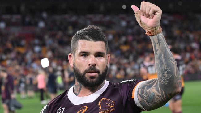 BRISBANE, AUSTRALIA - SEPTEMBER 08:  Adam Reynolds of the Broncos celebrates winning the NRL Qualifying Final match between the Brisbane Broncos and Melbourne Storm at Suncorp Stadium on September 08, 2023 in Brisbane, Australia. (Photo by Bradley Kanaris/Getty Images)