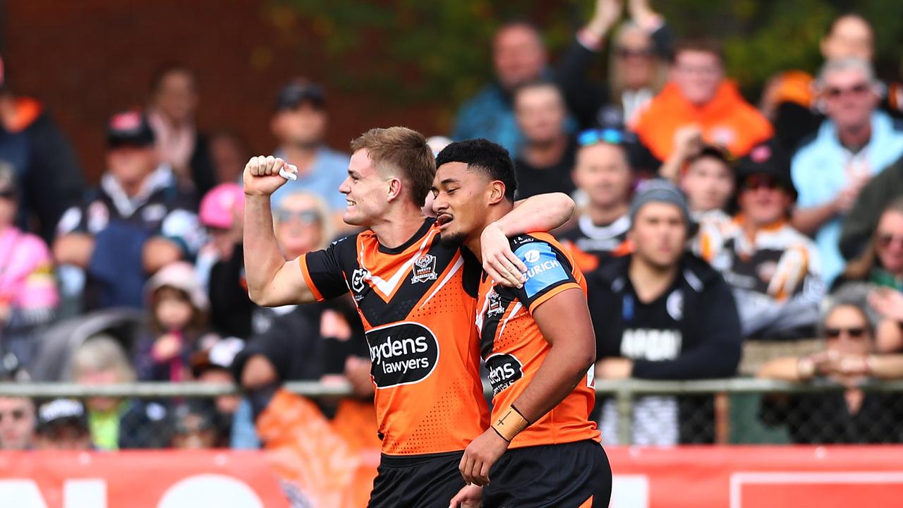 The Tigers got lucky early, with Junior Tipou scoring a controversial try. Picture: NRL Imagery