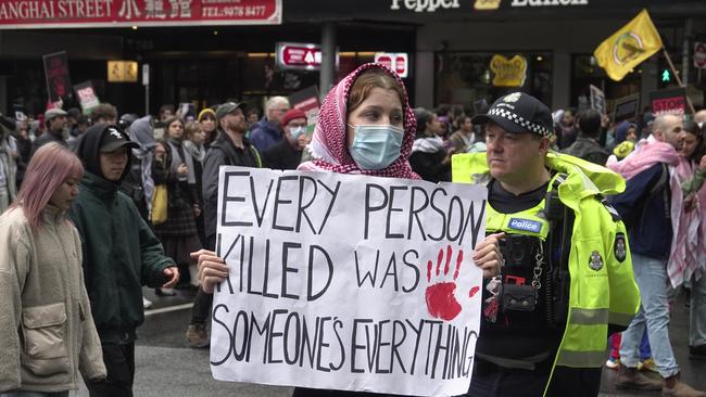 Protesters gathered at the State Library in Melbourne to call for peace and an end to the current Israeli occupation of Palestine. Picture: NewsWire / Valeriu Campan