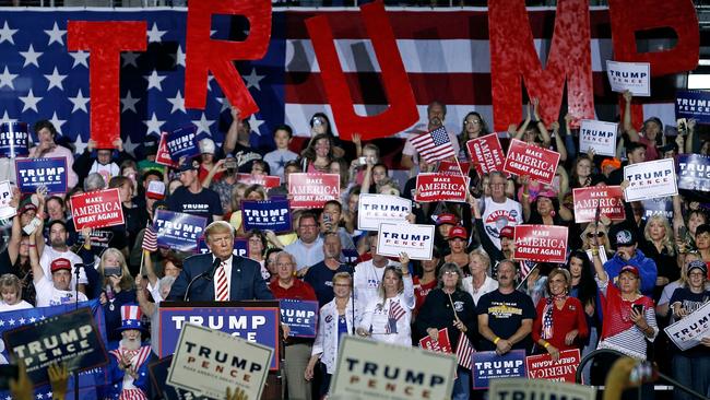 PRESCOTT VALLEY, AZ - OCTOBER 04: Republican presidential nominee Donald Trump looks out over the crowd of supporters during a campaign rally on October 4, 2016 in Prescott Valley, Arizona. (PTrump spoke in Arizona ahead of tonights vice-presidential debate. (Photo by Ralph Freso/Getty Images)