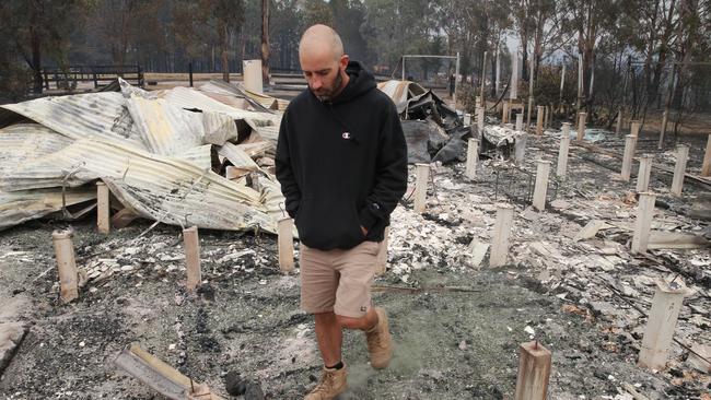 Nathan Fowler who lost his house among many houses that have burnt down in Sarsfield from the Gippsland fires that swept through yesterday. Tuesday, December 31, 2019. Picture: David Crosling