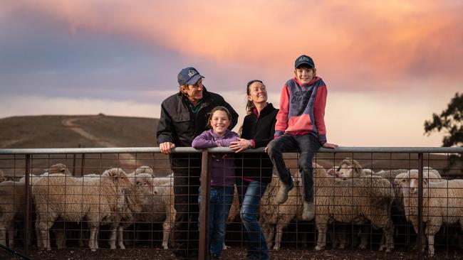 Frances and Luke Frahn with their children Todd 11 and Stella 9 at Holowiliena Station, Cradock, South Australia, Australia. Picture Matt Turner.