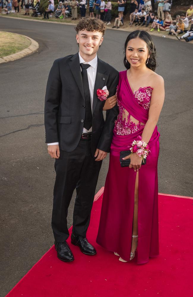 Jed Wood and Askhea DeVilla at Harristown State High School formal at Highfields Cultural Centre, Friday, November 17, 2023. Picture: Kevin Farmer