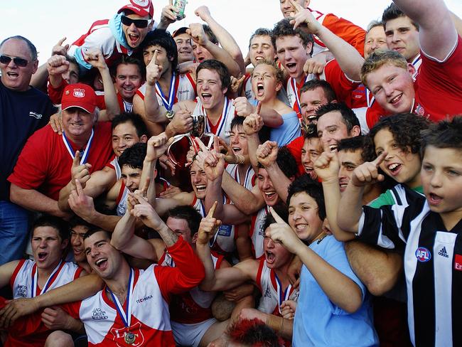 Lalor players celebrate the club’s most recent premiership in 2008.