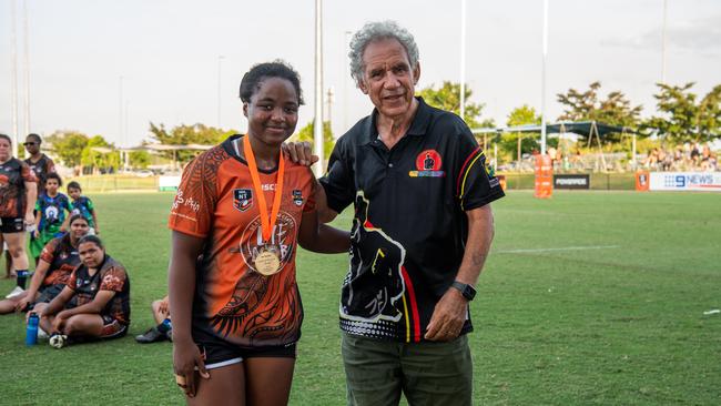 Tamara Madzika and Charlie King at the 2024 Deadly Cup Carnival between the Indigenous All Stars and Territory All Stars. Picture: Pema Tamang Pakhrin