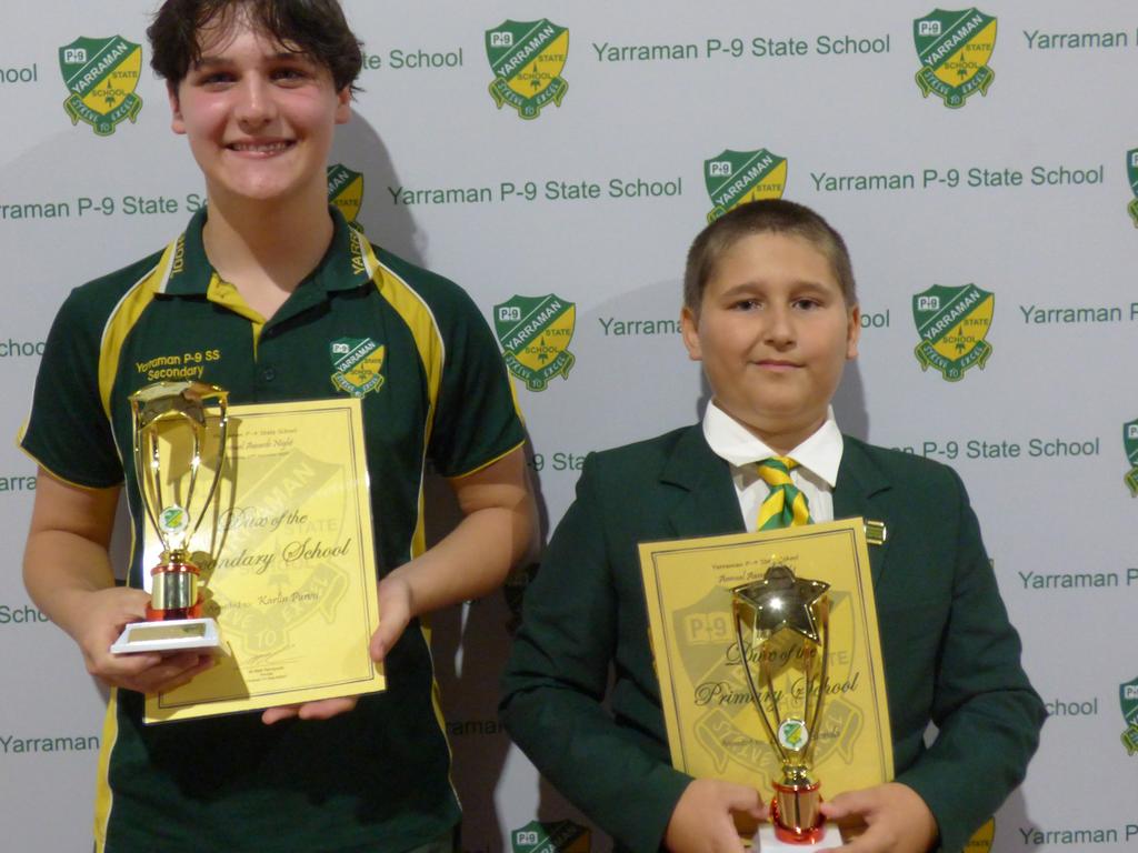 2023 Secondary Dux Karlin Purvis and Primary Dux Lachlan Bionda. Yarraman State School.