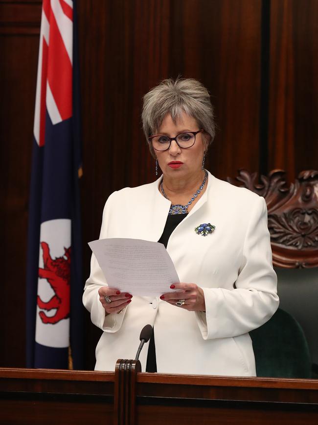 Speaker Sue Hickey has delivered a blistering broadside after Senator Abetz “categorically denied” making any untoward comments regarding Brittany Higgins. Picture: Nikki Davis-Jones