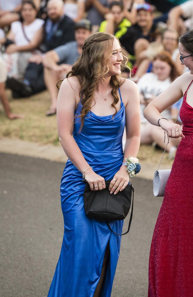 Nikita Quinnell (left) and Kira Foxe at Harristown State High School formal at Highfields Cultural Centre, Friday, November 17, 2023. Picture: Kevin Farmer