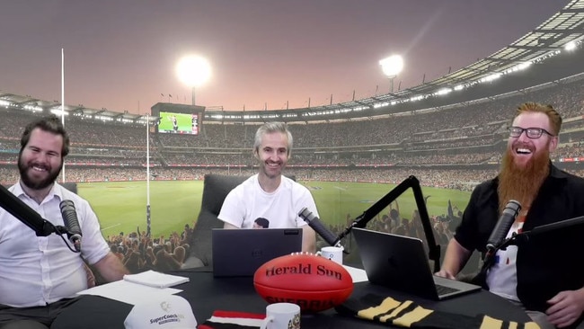 Al Paton (middle) and Jaymz Clements (right) on the SuperCoach AFL official podcast with guest Max Stainkamph.