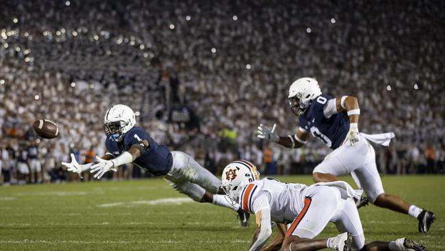 Jaquan Brisker of the Penn State Nittany Lions breaks up a pass intended for Demetris Robertson Auburn Tigers during the second half at Beaver Stadium on September 18. Picture: Scott Taetsch/Getty Images