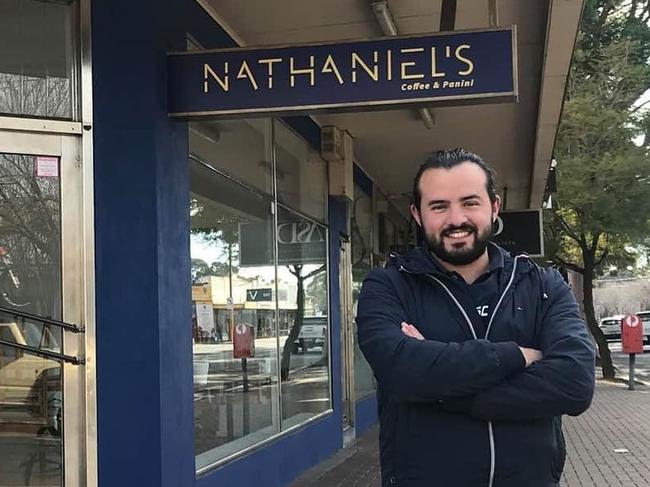 Nathaniel's Coffee and Panini owner Nathaniel Praino outside of his St Peters Cafe. Picture: Facebook/Nathaniel's Coffee and Panini