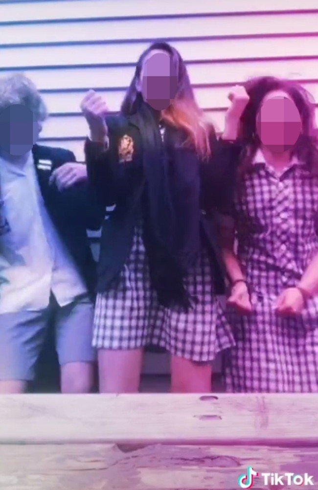 TikTok screengrabs of Australian school students recording and uploading during school hours, using the hashtag #freeperiod. Picture: TikTok Accounts