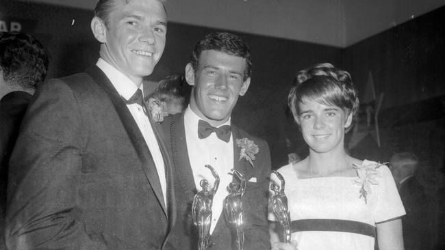 Peter Lacey, centre, attended Queensland's first Sport Star of the Year awards in 1968, along with rugby league ace Wayne Abdy and Olympic swimmer Joanne Barnes.