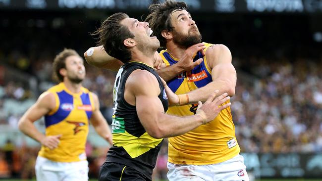 Alex Rance and Josh Kennedy fill the key defender and key forward positions. Picture: George Salpigtidis