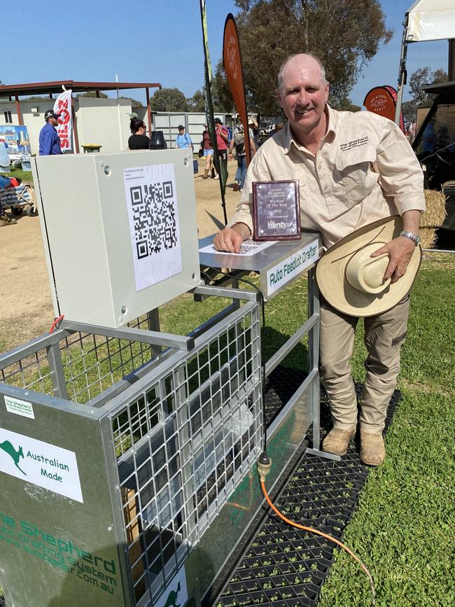 Justin Dunn from Temora with his auto sheep drafter, which allows feedlot lambs to be drafted into different weight groups automatically. Picture: Supplied