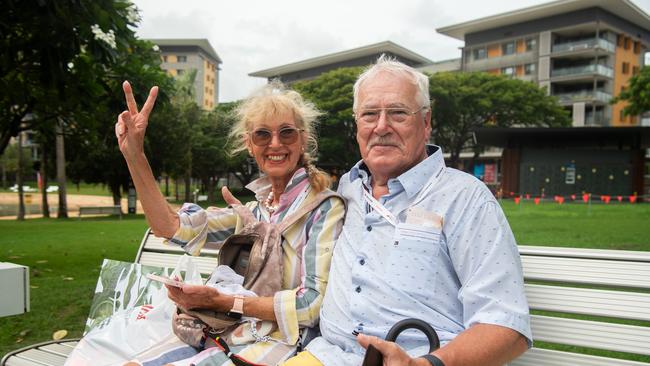 Hund Renate Sophia and Hund Michael enjoy their layover from the cruise at the Darwin Waterfront. Picture: Pema Tamang Pakhrin