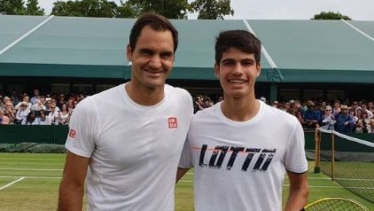 Roger Federer had a hit with Carlos Alcaraz back in 2019. Picture: Supplied