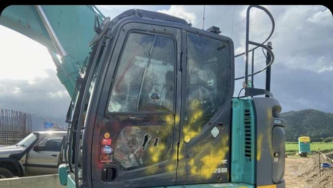 A 20 tonne excavator owned and operated by Advanced Civil Earthworks Cairns was also destroyed by the remorseless vandals. Picture: Supplied