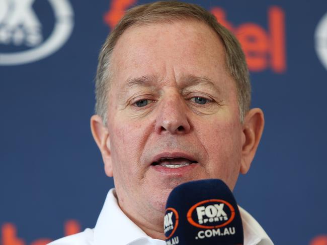 MELBOURNE, AUSTRALIA - MARCH 12: Martin Brundle speaks on a live broadcast during the Fox Sports F1 Commentary Team Melbourne Preview at Albert Park on March 12, 2020 in Melbourne, Australia. (Photo by Jack Thomas/Getty Images for Fox Sports)