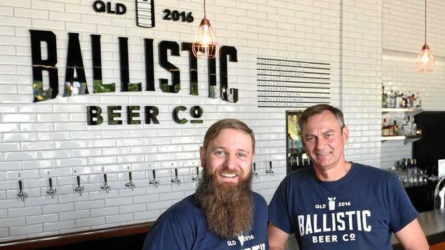 AMBITIOUS: Ballistic Bar and Brewery owner Dave Kitchen (right) and brewer Lachlan Crothers prepare for the bar's opening today. Picture: Rob Williams