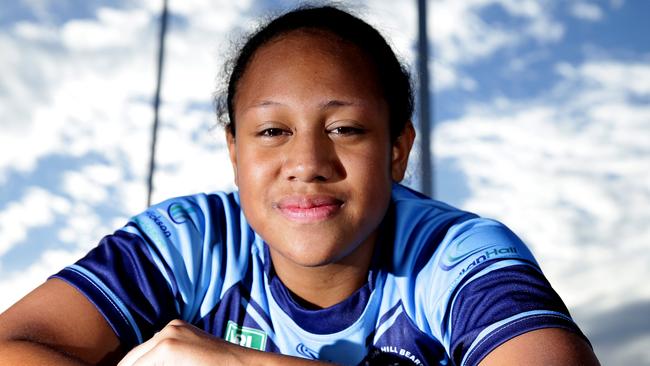 Pani Hopoate, the daughter of John Hopoate, who scored five tries playing against boys with the Beacon Hill under 12s. Picture: Martin Lange.