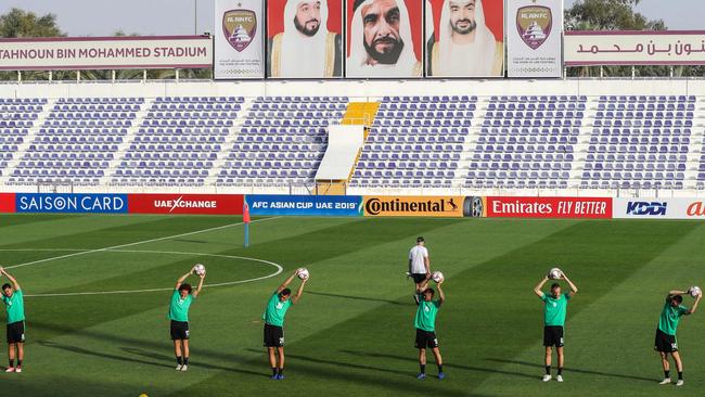 Socceroos players during a training session ahead of the UAE 2019 AFC Asian Cup in Al-Ain. Picture: AFP