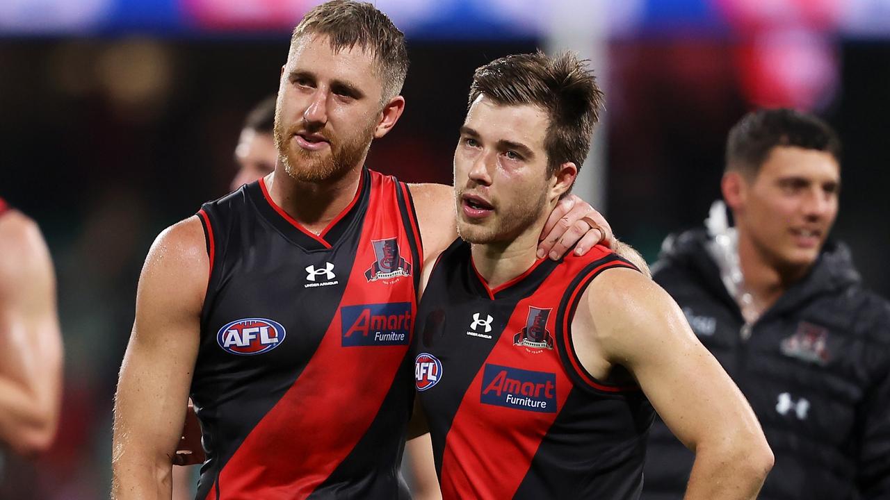 Dyson Heppell and Zach Merrett after Essendon’s loss to Sydney this year.