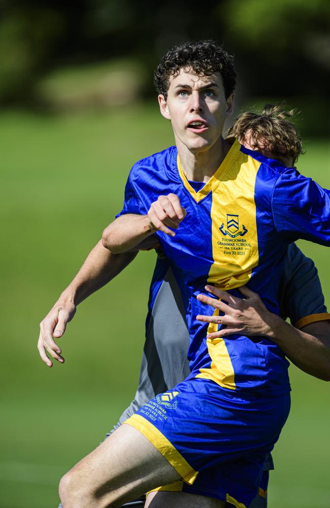 George Clifford of TGS against Churchie in Round 4 GPS First XI football competition at Grammar, Saturday, May 17, 2025. Picture: Kevin Farmer