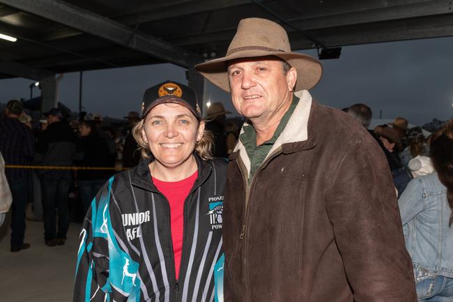 Angela Leary from Marian and Luke Bourke from Finch Hatton at the PBR Bull Pit Bull Bash at Dittmann Bucking Bulls in Bloomsbury. August 27, 2022. Picture: Michaela Harlow