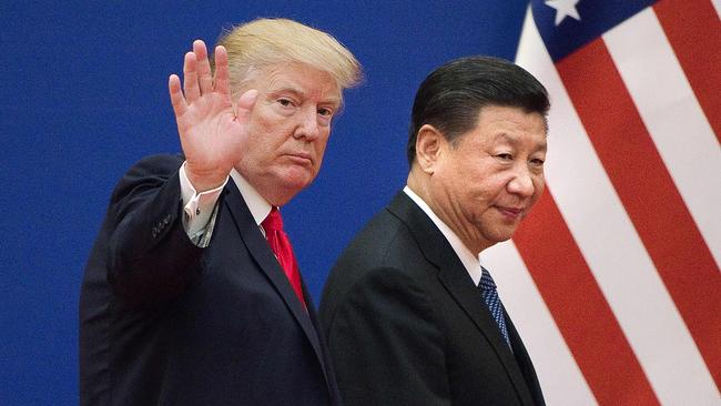 President Donald Trump and China’s President Xi Jinping leaving a business leaders event at the Great Hall of the People in Beijing.