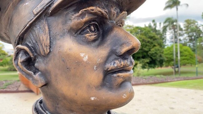 Close up of the vandalism done to the Duncan Chapman statue. Photo: Contributed/ Paul Truscott