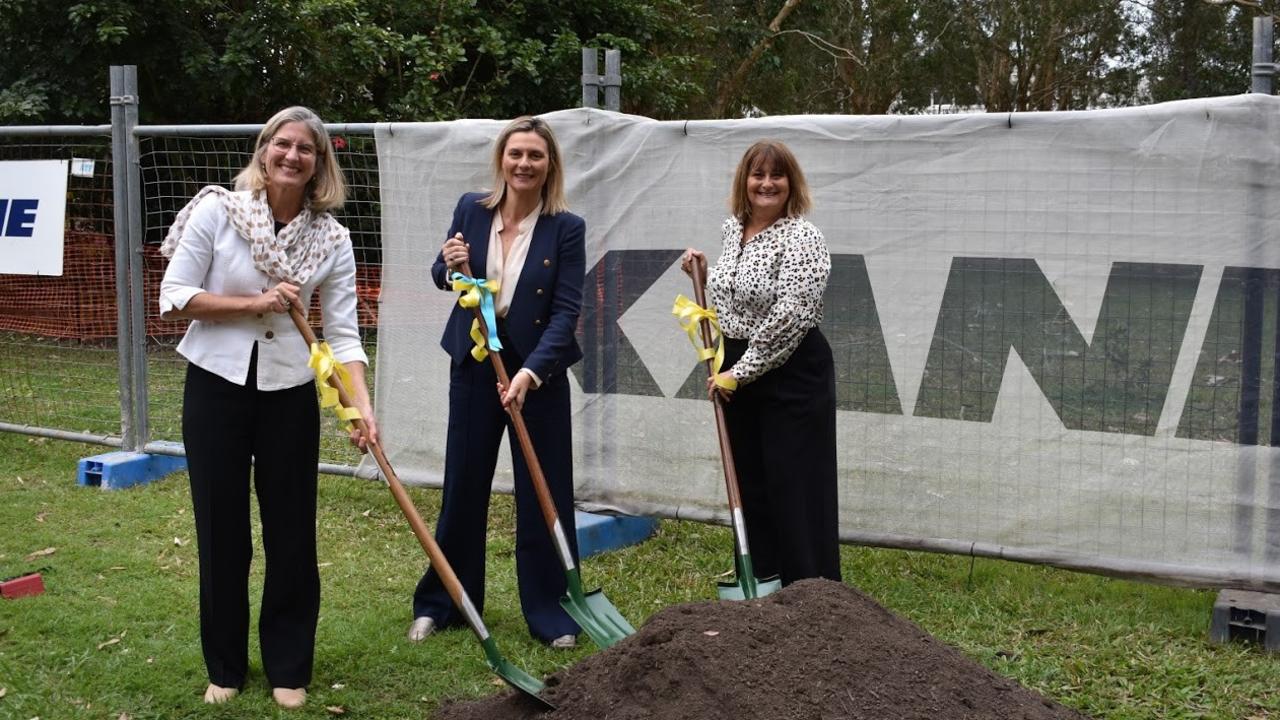 Mayor Clare Stewart with NoosaCare president Ann Harrap and CEO Megan D'Elton turning the first sod.