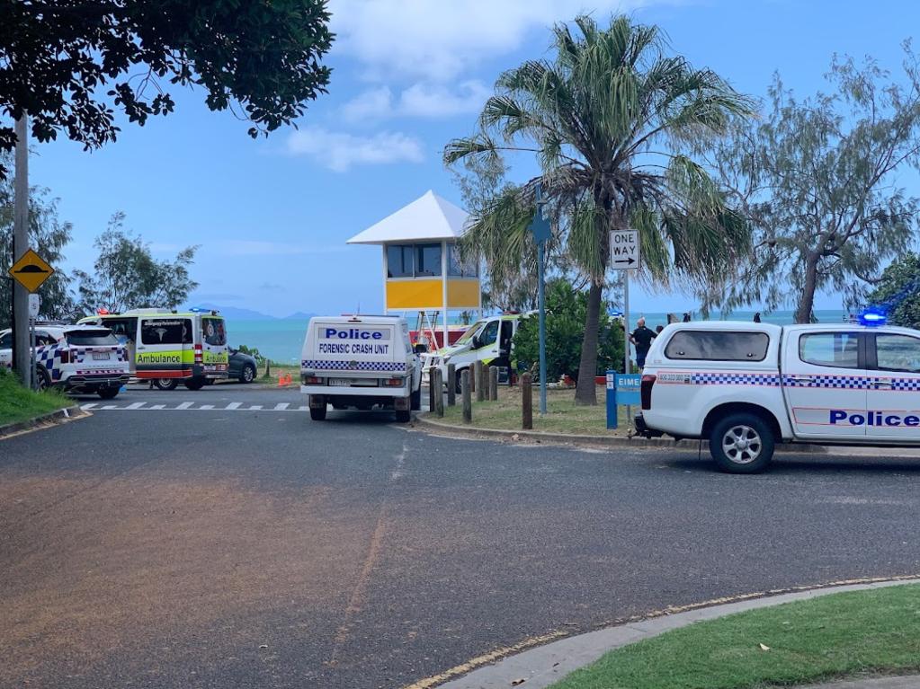 Paramedics and police are tending to a teenager that reportedly suffered a cardiac arrest after a box jellyfish sting at Eimeo Beach, February 26, 2022. Picture: Tara Miko