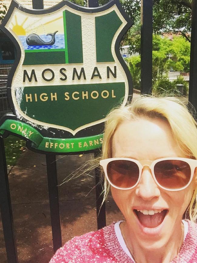 A Naomi Watts Instagram shot outside her old high school in Mosman.