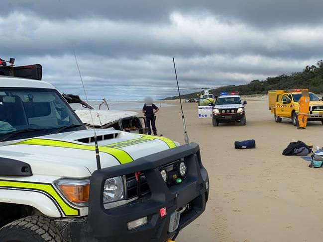 The Sunshine Coast and Bundaberg-based RACQ LifeFlight Rescue helicopters have flown three survivors after one person died in a horrific single-vehicle rollover. Picture RACQ Lifeflight