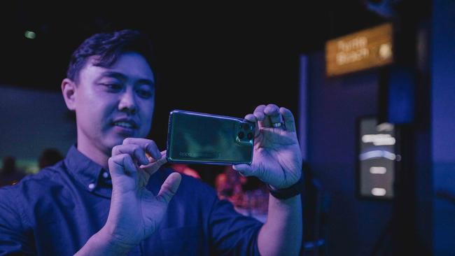 Michael Tran, Oppo director of global marketing and brand, at the Australian launch of the Oppo Find X3 series in Sydney. Picture: Maria Boyadgis