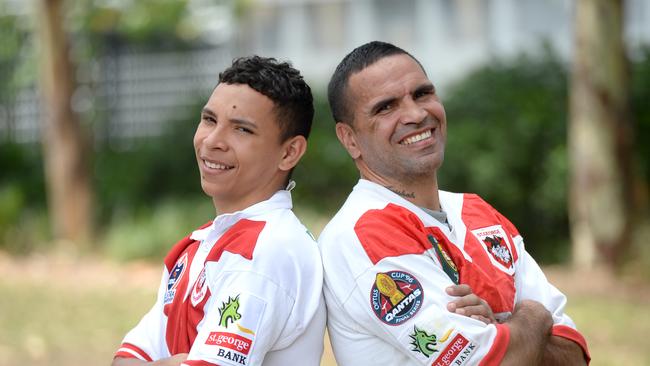 Anthony "Choc" Mundine and with his son CJ who has recently signed with St George. Photo Jeremy Piper