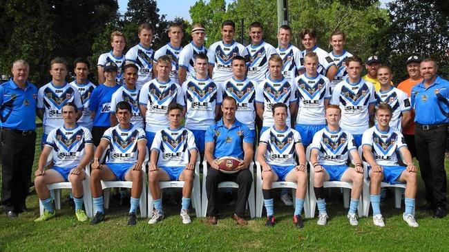 Shaun Davison (front, centre) with the 2019 Andrew Johns Cup-winning Northern Rivers Titans, featuring a number of current NRL players such as Ryan Foran, Jaylan De Groot, Tom Weaver and Oskar Bryant. Picture: NSW NRL