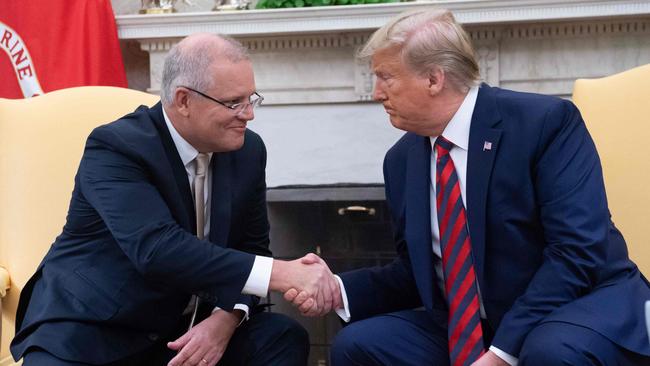 Donald Trump and then Prime Minister Scott Morrison during a meeting in the Oval Office in 2019. Picture: AFP.