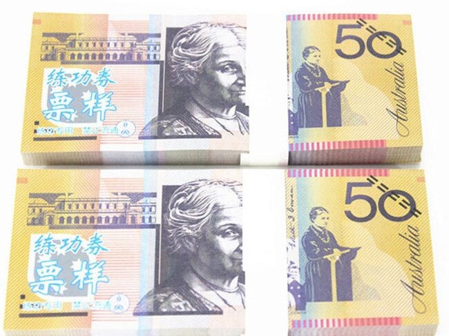 A police photo of fake $50 notes. (FILE PHOTO)