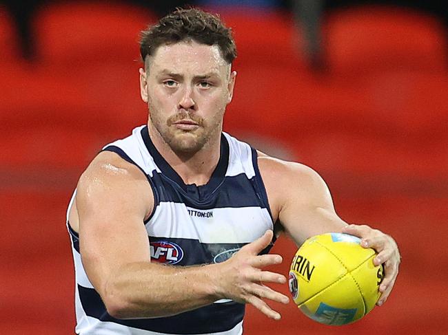 AFL Round 14. Western Bulldogs vs Geelong at Metricon Stadium, Gold Coast ..28/08/2020...  Jack Steven of the Cats   . Pic: Michael Klein