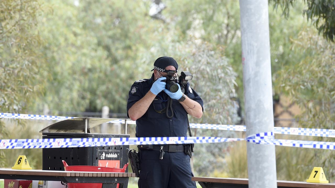 Police investigate an overnight stabbing in the area around Fraser Street Reserve in Hoppers Crossing. Picture: NewsWire / Andrew Henshaw