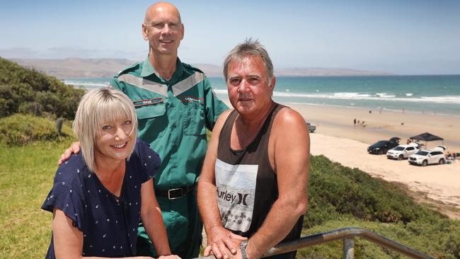 Off-duty paramedic, David Pateyjohns, who saved a woman from drowning at Aldinga Beach, after Allison Meaney and Mick Wootton pulled the woman from the water. Picture: AAP / Dean Martin