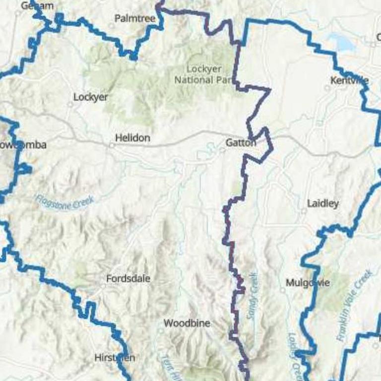 The Lockyer Valley region, with the Greater Brisbane statistical boundary running through it.