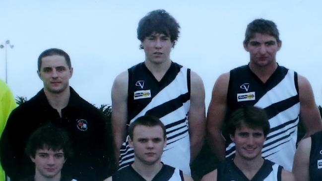 Jeremy Cameron (top centre) in a team photo representing South West District interleague u'19s in 2009. Dartmoor in western Victoria is where Jeremy grew up and first played footy. Picture: David Geraghty, The Australian.