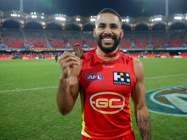 Touk Miller took out the Marcus Ashcroft Medal. Picture: Russell Freeman/AFL Photos via Getty Images.