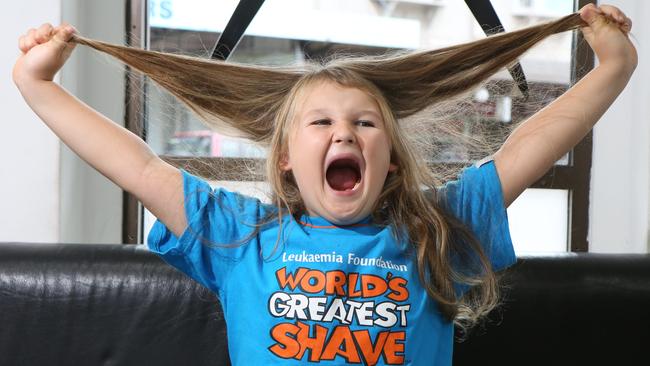 Cooper Pamment, 6, chopped his locks for the World’s Greatest Shave. Picture: Robert Pozo