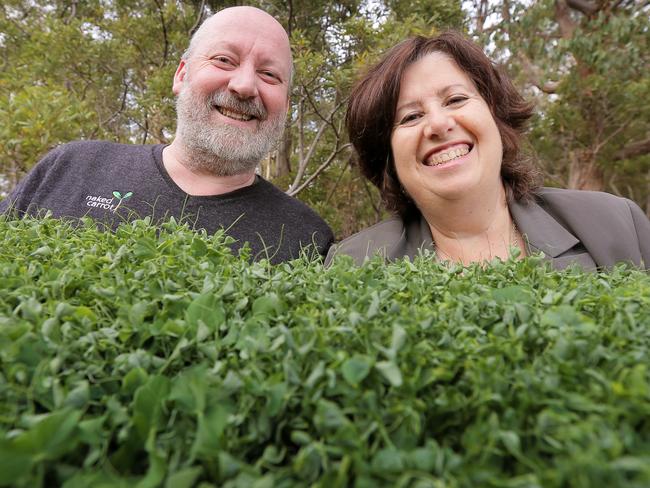 Lynda Stellamaris and Mark Fonderie from Naked Carrot, who are entering the Royal Hobart Fine Food Awards, with some of their micro-greens.