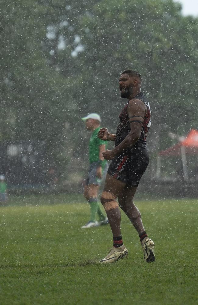 Malachi Walley playing for the Tiwi Bombers in the 2024-25 NTFL season. Picture: Jack Riddiford / AFLNT Media